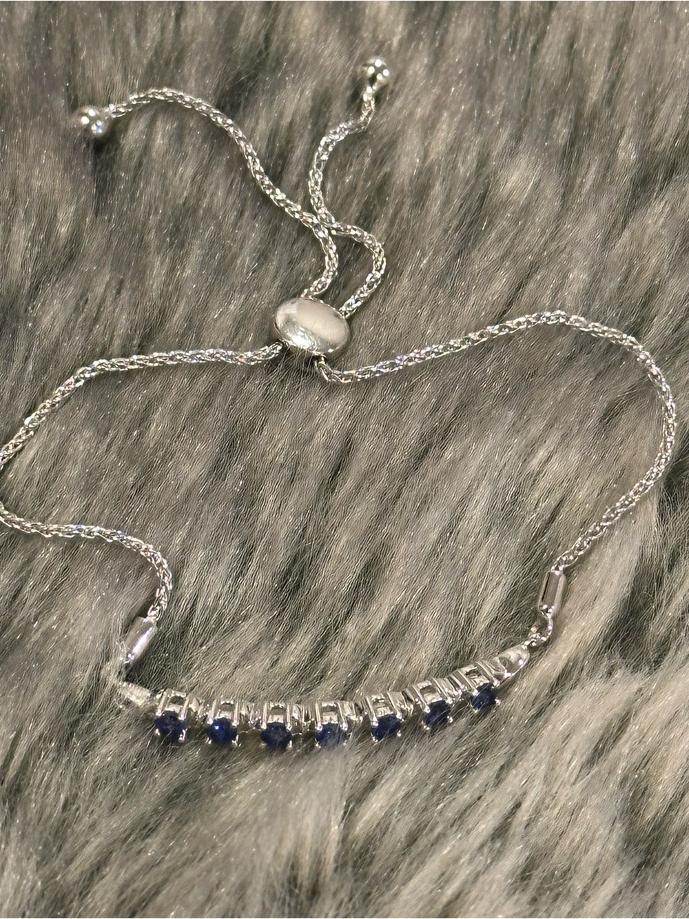 JWBR 925 Adjustable Silver Bracelet with Blue Stone Accents